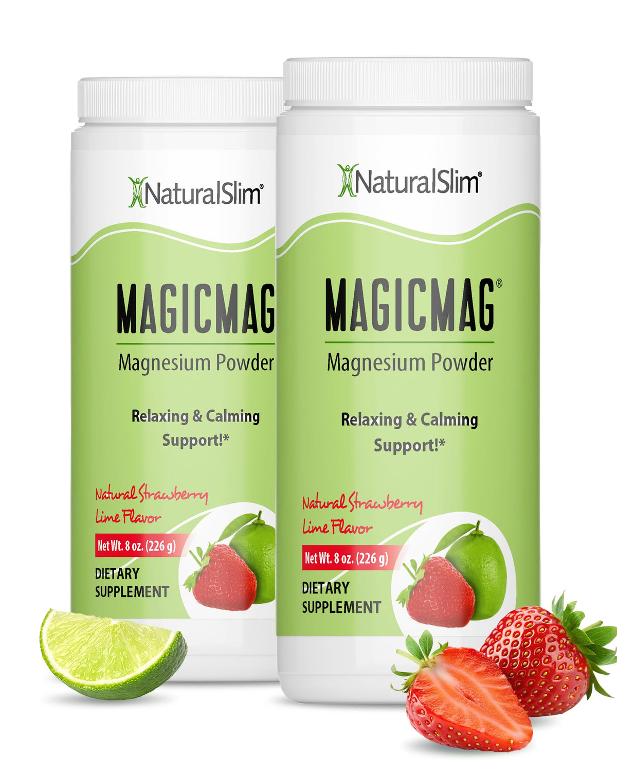NaturalSlim MagicMag Pure Magnesium Citrate Powder – Strawberry Lime Drink Mix (8oz, 2 Pack) - Calm Era