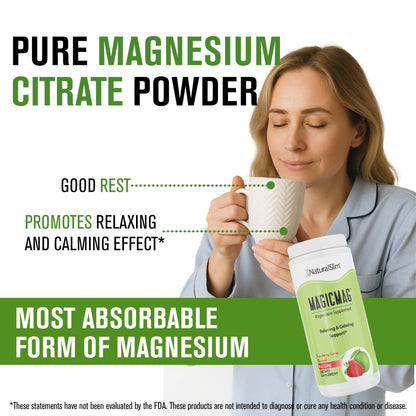 NaturalSlim MagicMag Pure Magnesium Citrate Powder – Strawberry Lime Drink Mix (8oz, 2 Pack) - Calm Era