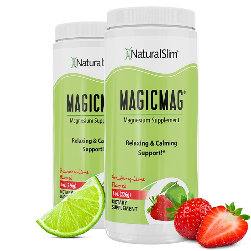 NaturalSlim MagicMag Pure Magnesium Citrate Powder – Strawberry Lime Drink Mix (8oz, 2 Pack) - Calm Era