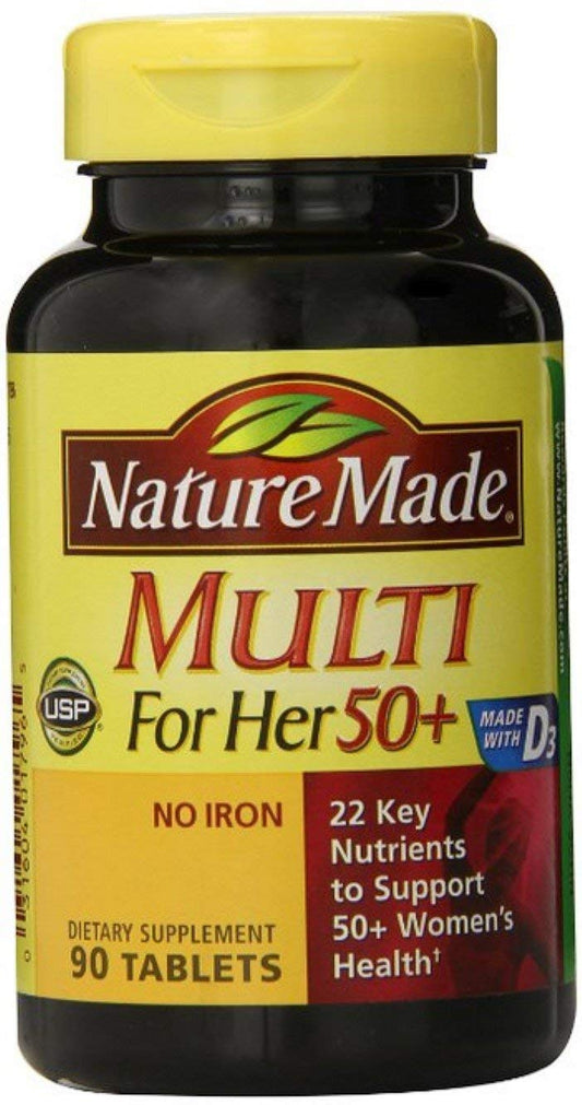 Nature Made Multivitamínico para ella 50+ 90 uds (Paquete de 5) – 22 Nutrientes, Sin Hierro