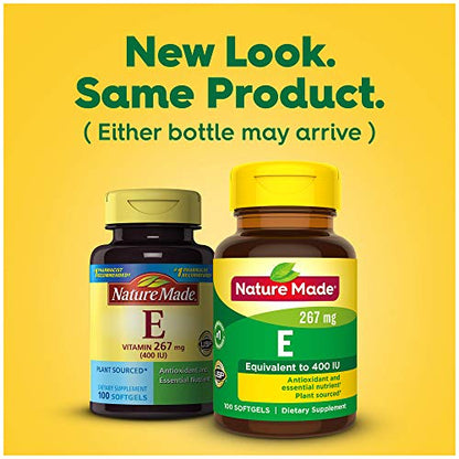 Nature Made Plant Sourced Vitamin E 267 mg (400 IU) d-Alpha Softgels – 3-Pack, 100 Softgels Each - Calm Era