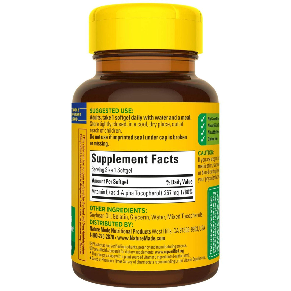 Nature Made Vitamina E de Origen Vegetal 267 mg (400 UI) d-Alfa Cápsulas Blandas – Paquete de 3, 100 Cápsulas Blandas Cada Uno