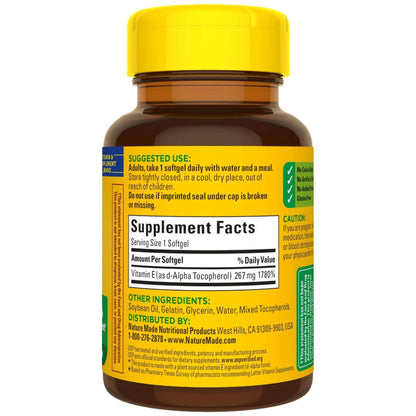Nature Made Vitamina E de Origen Vegetal 267 mg (400 UI) d-Alfa Cápsulas Blandas – Paquete de 3, 100 Cápsulas Blandas Cada Uno