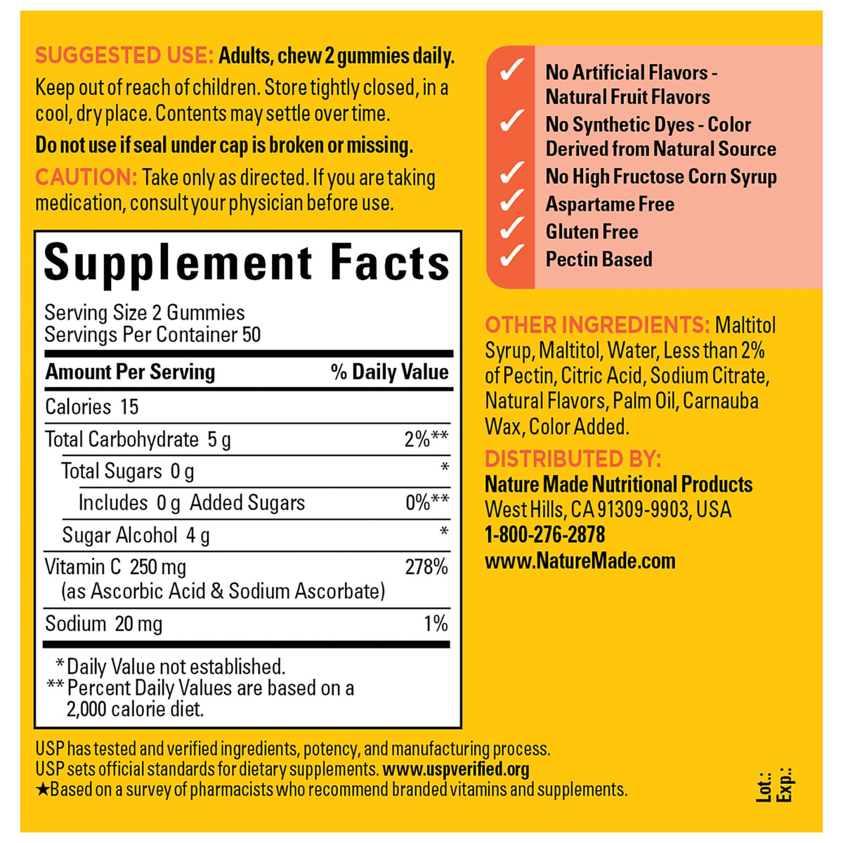 Nature Made Gomitas de vitamina C sin azúcar 250 mg — 100 unidades