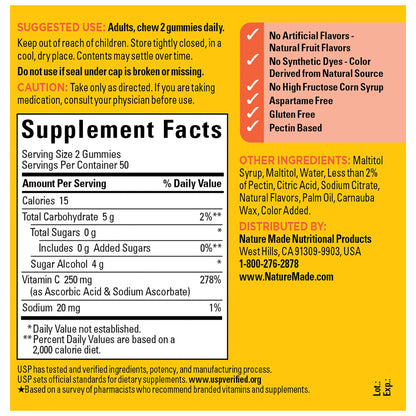 Nature Made Gomitas de vitamina C sin azúcar 250 mg — 100 unidades