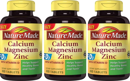 Nature Made Calcio, Magnesio y Zinc con Vitamina D Tabletas – Tamaño Económico 300 Unidades (Paquete de 3)