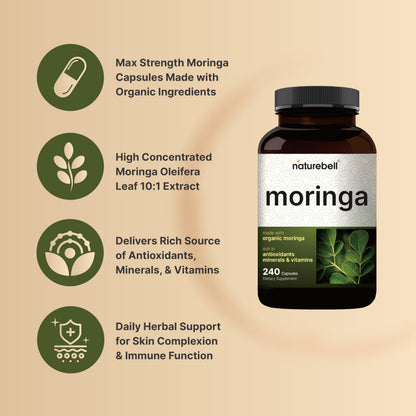 NatureBell Cápsulas de Moringa Pura 800mg | 240 cápsulas para 4 meses