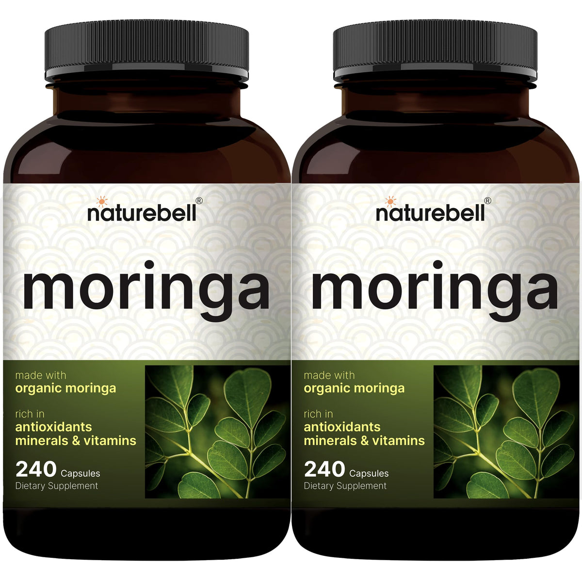 NatureBell Cápsulas de Moringa Pura 8000mg | Paquete de 2 x 480 cápsulas, suministro para 8 meses