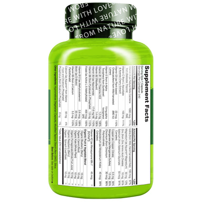 Multivitamínico para hombres NATURELO – Multivitamínico diario para hombres con alimentos integrales orgánicos y nutrientes de alta absorción | Sin OGM, 240 cápsulas vegetales
