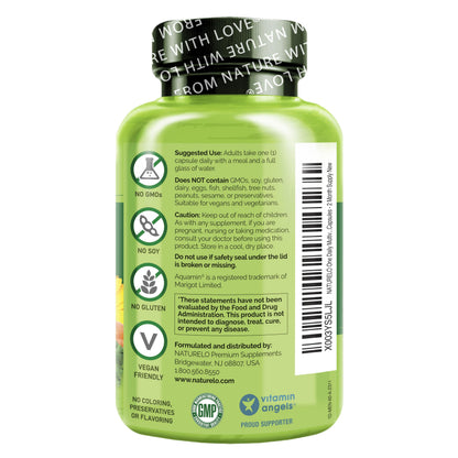 Multivitamínico para hombres NATURELO – Una cápsula diaria con vitaminas y minerales de alimentos integrales | 60 cápsulas
