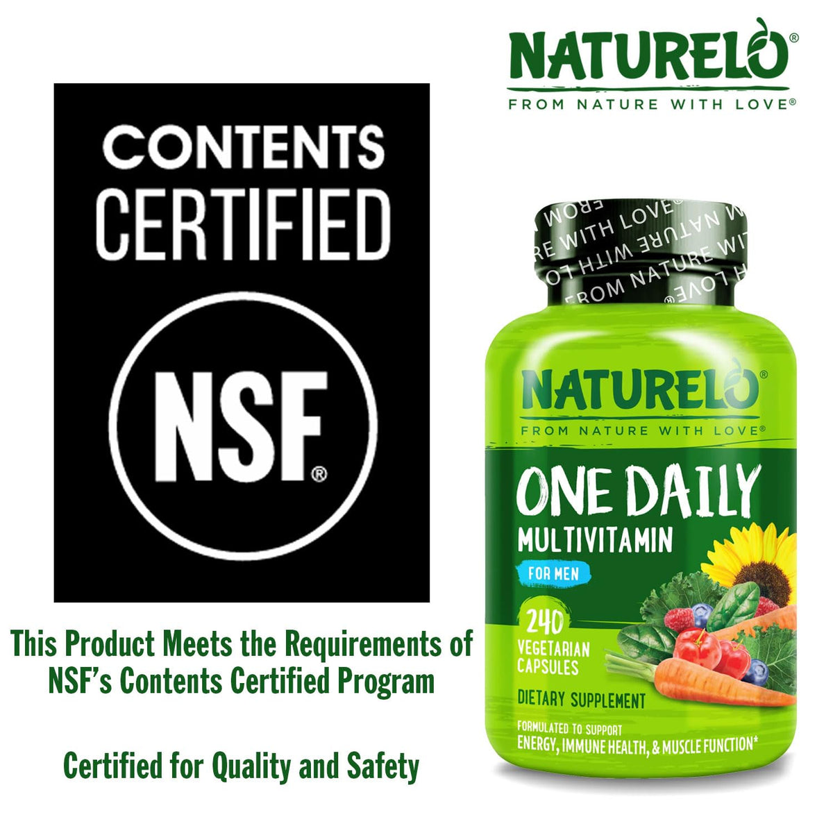 NATURELO Mens Multivitamins – One Daily Multivitamin for Men with Organic Whole Foods & High-Absorption Nutrients | Non-GMO, 240 Veggie Capsules - Calm Era