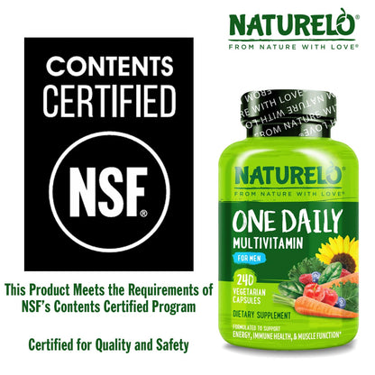 NATURELO Mens Multivitamins – One Daily Multivitamin for Men with Organic Whole Foods & High-Absorption Nutrients | Non-GMO, 240 Veggie Capsules - Calm Era