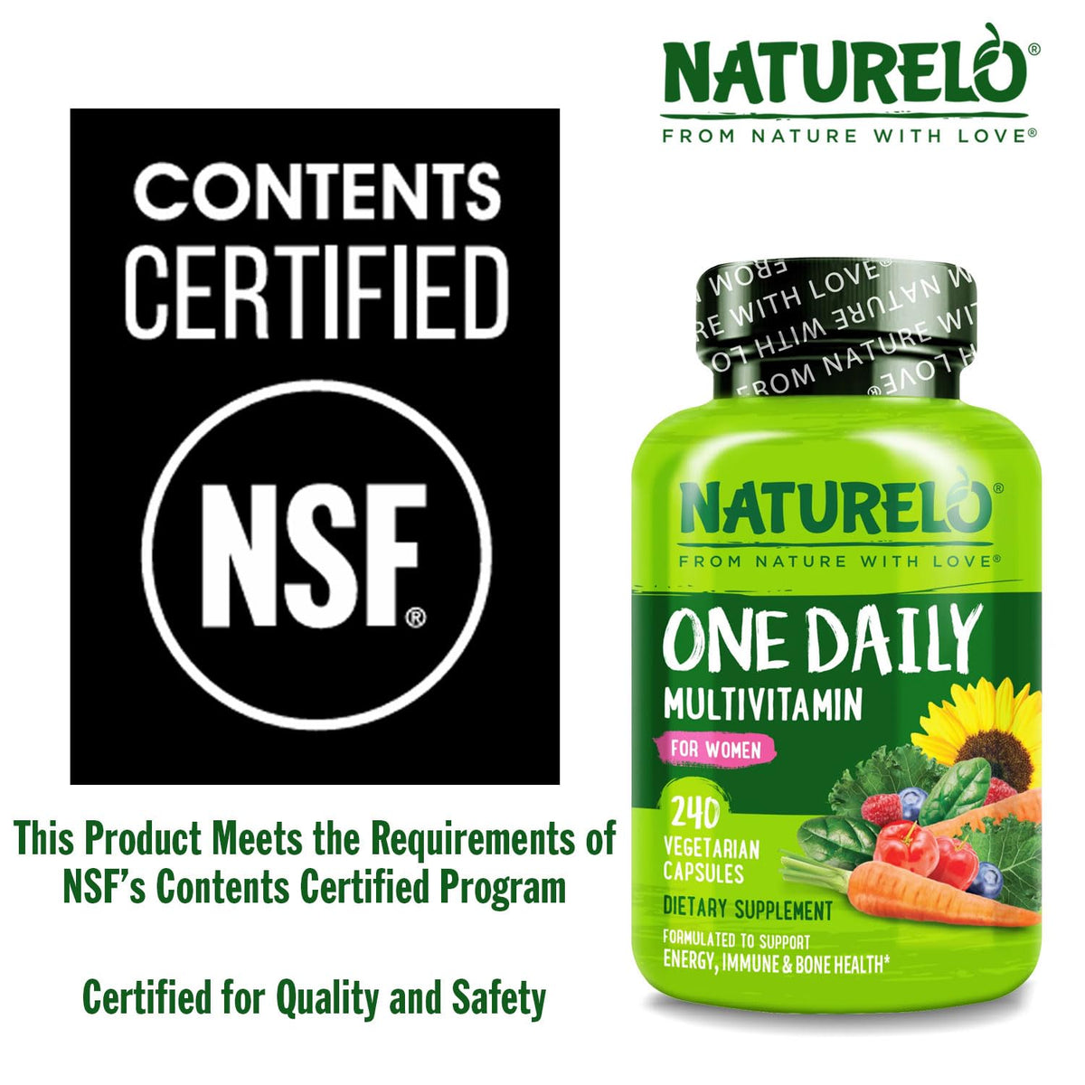 NATURELO One Daily Multivitamin for Women – 240 Ct | Vegan, Non-GMO, Gluten Free - Calm Era
