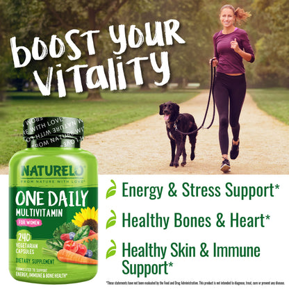 NATURELO One Daily Multivitamin for Women – 240 Ct | Vegan, Non-GMO, Gluten Free - Calm Era