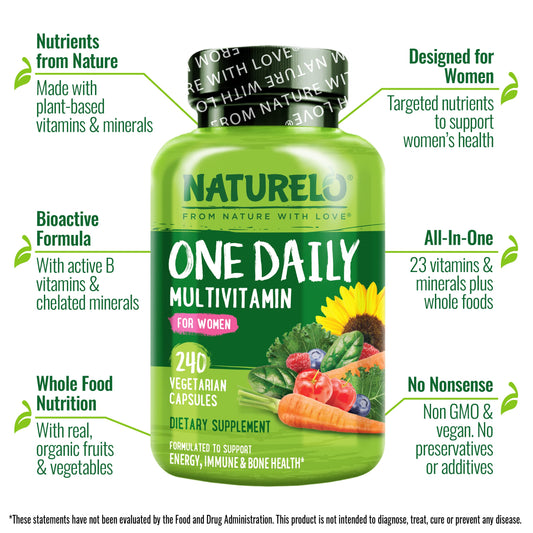 NATURELO One Daily Multivitamin for Women – 240 Ct | Vegan, Non-GMO, Gluten Free - Calm Era