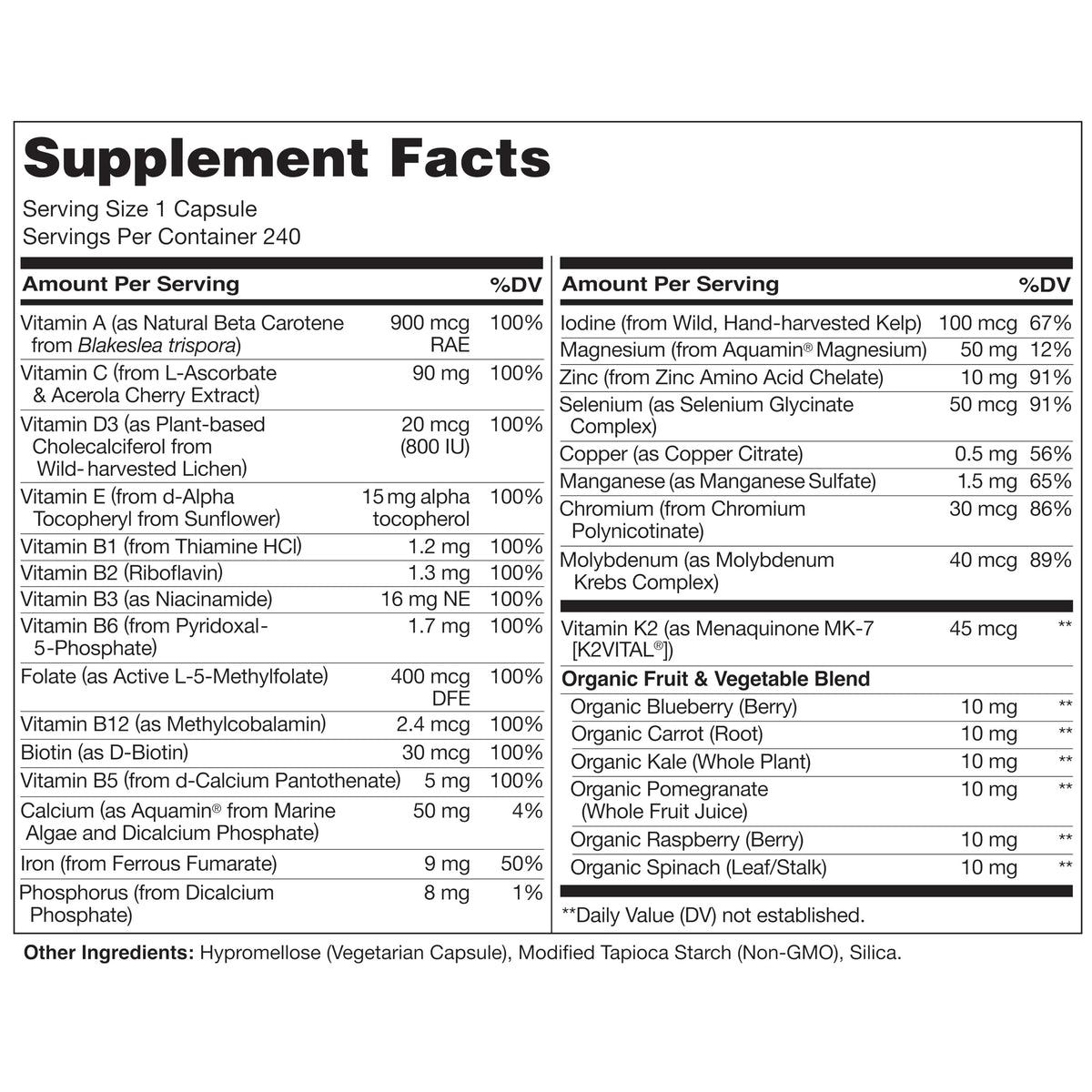 NATURELO One Daily Multivitamin for Women – 240 Ct | Vegan, Non-GMO, Gluten Free - Calm Era