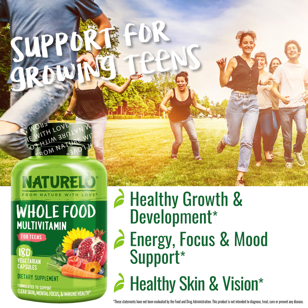 NATURELO Teen Multivitamin for Boys & Girls — 180 Plant-Based, Non-GMO, Vegetarian - Calm Era