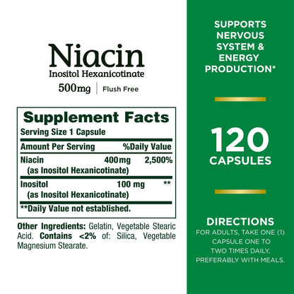 Nature's Bounty Niacin Flush Free 500mg – 3 x 120 Capsules - Calm Era