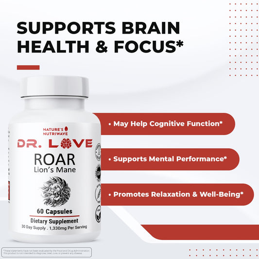 Nature's NutriWave ROAR Lion's Mane Mushroom Blend – 4 Mushrooms | 60 Capsules - Calm Era