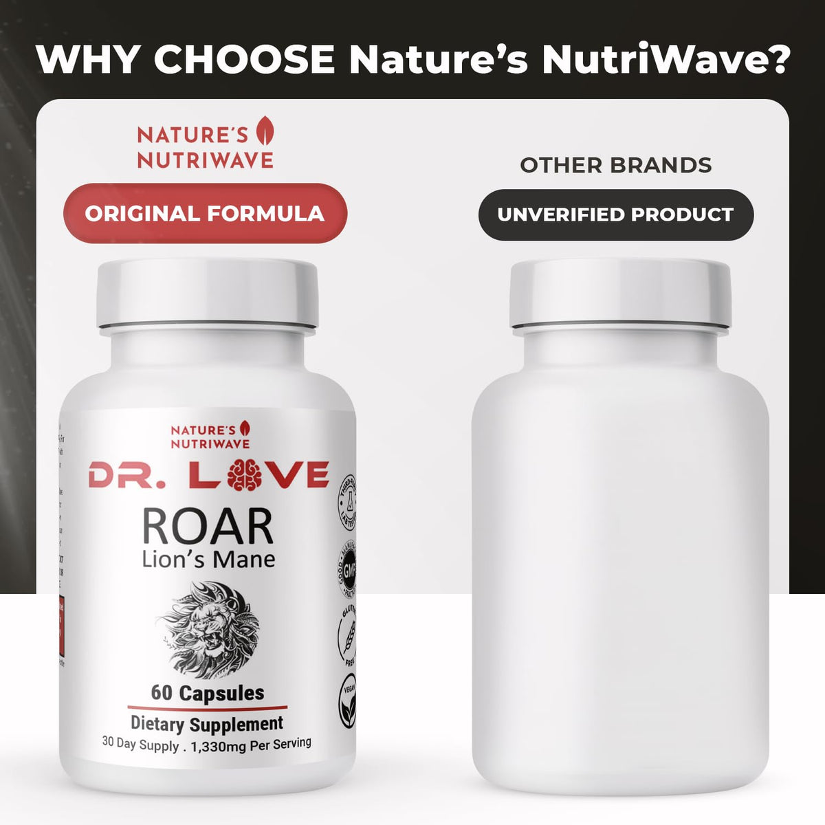 Nature's NutriWave ROAR Lion's Mane Mushroom Blend – 4 Mushrooms | 60 Capsules - Calm Era
