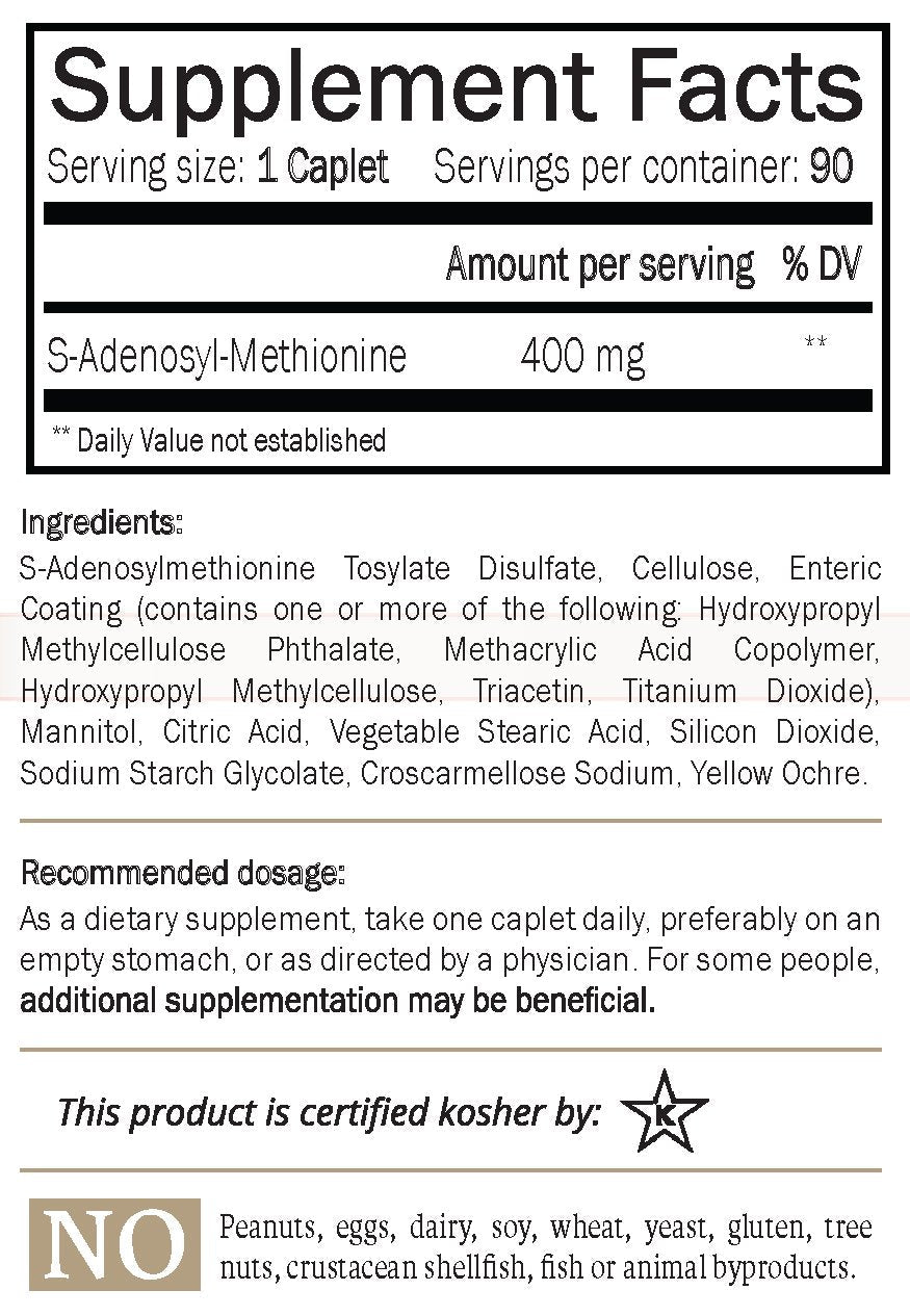 Nature's Trove SAM-e 400mg Comprimidos Entéricos – 90 unidades, Vegano, Kosher, Sin OGM