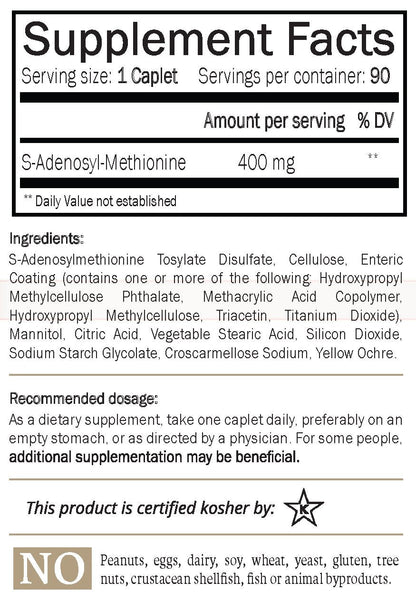 Nature's Trove SAM-e 400mg Comprimidos Entéricos – 90 unidades, Vegano, Kosher, Sin OGM