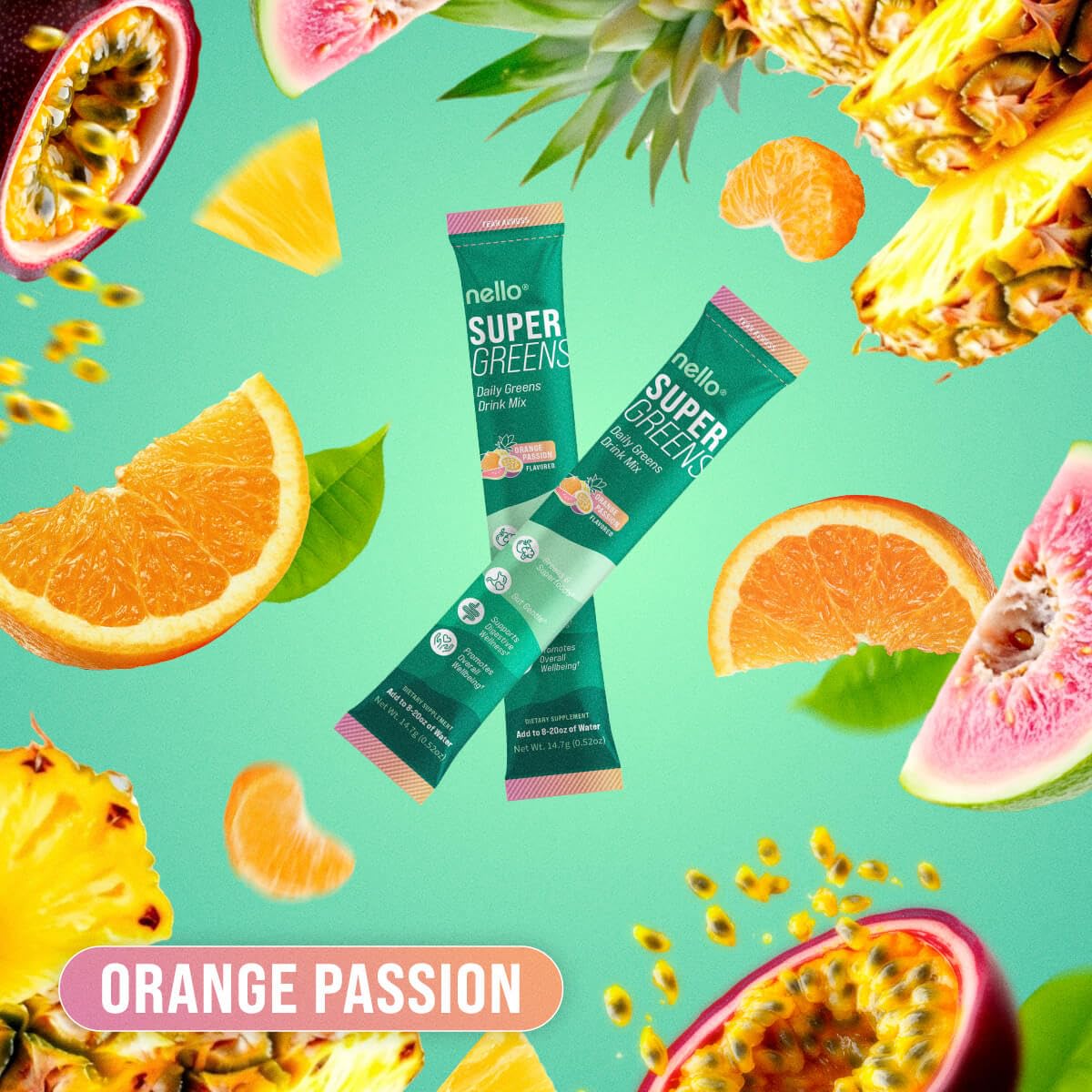 Nello Supergreens Greens Powder Orange | 20 Servings Travel Pack
