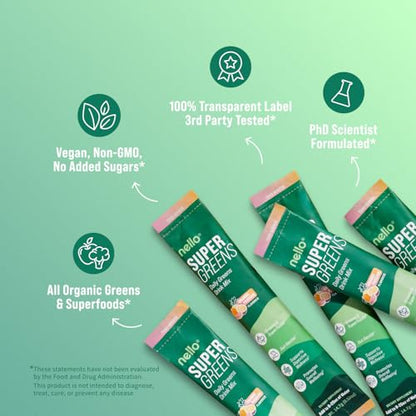 Nello Supergreens Greens Powder Orange | 20 Servings Travel Pack