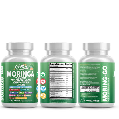 Clean Nutra Moring-Go Cápsulas de Moringa y Cúrcuma 13 en 1