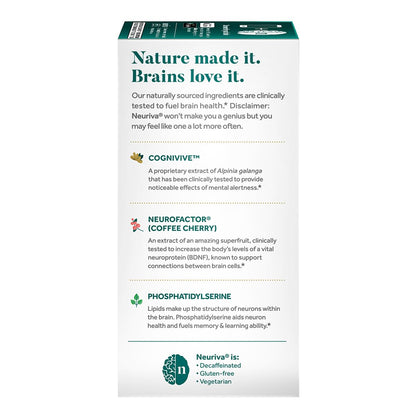 NEURIVA Ultra Suplemento Cerebral para Enfoque, Memoria y Alerta — Paquete de 2, 60 Cápsulas