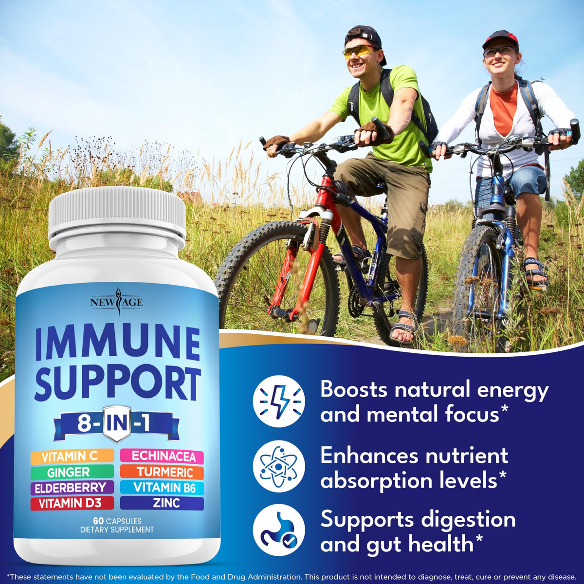 New Age 8-in-1 Immune Support Booster 180 Capsules Pack of 3 - Calm Era