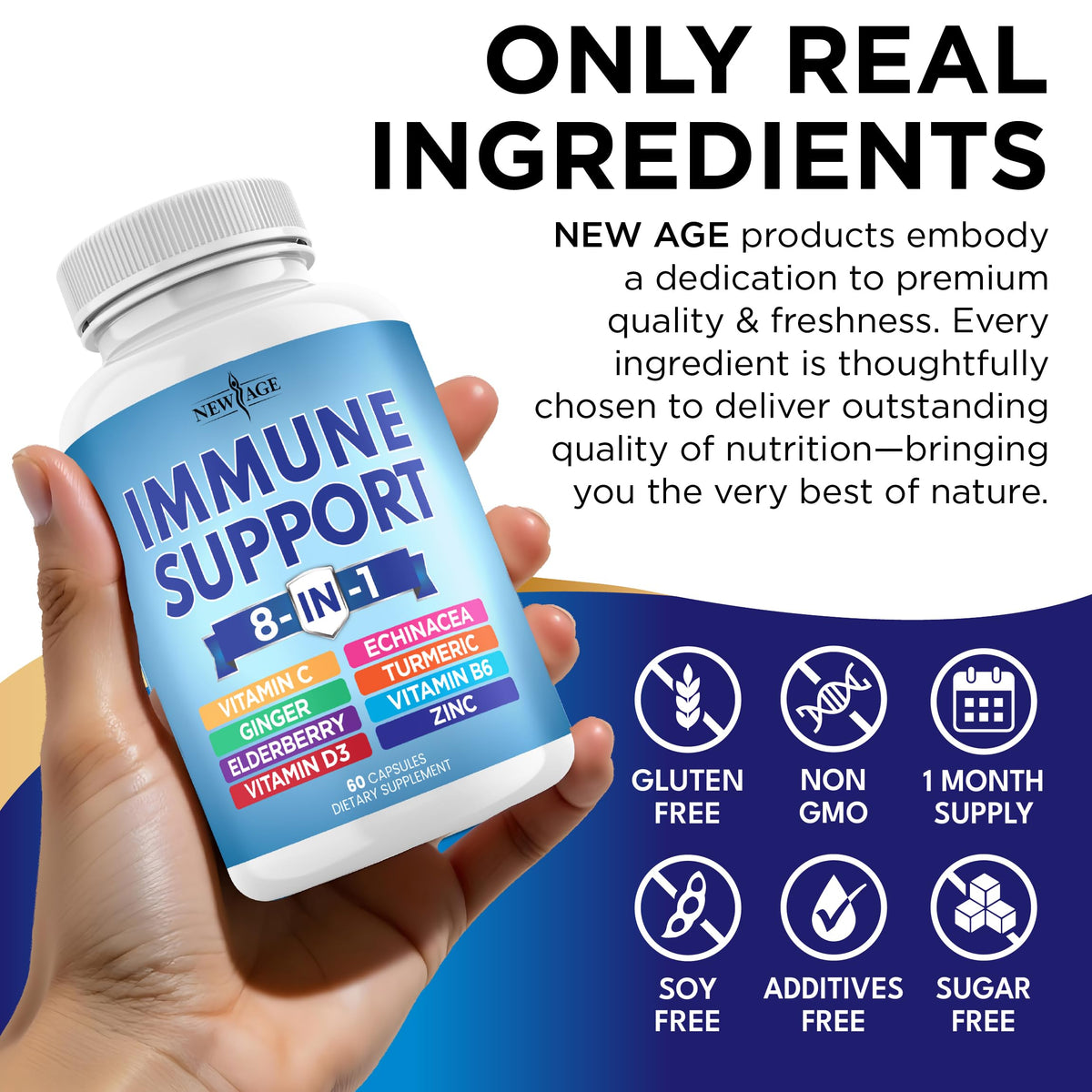 New Age 8-in-1 Immune Support Booster 180 Capsules Pack of 3 - Calm Era