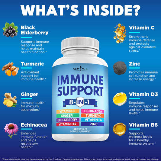 New Age 8-in-1 Immune Support Booster 180 Capsules Pack of 3 - Calm Era