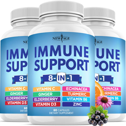 New Age 8-in-1 Immune Support Booster 180 Capsules Pack of 3 - Calm Era