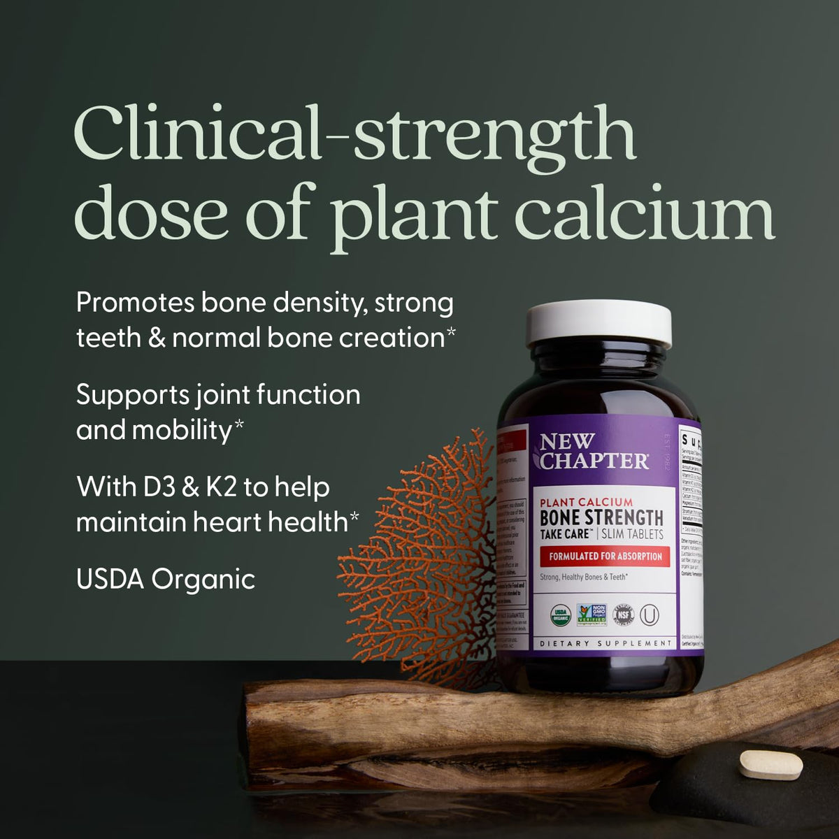 New Chapter Suplemento de calcio para la fortaleza ósea con vitamina D3, K2, magnesio - 120 comprimidos