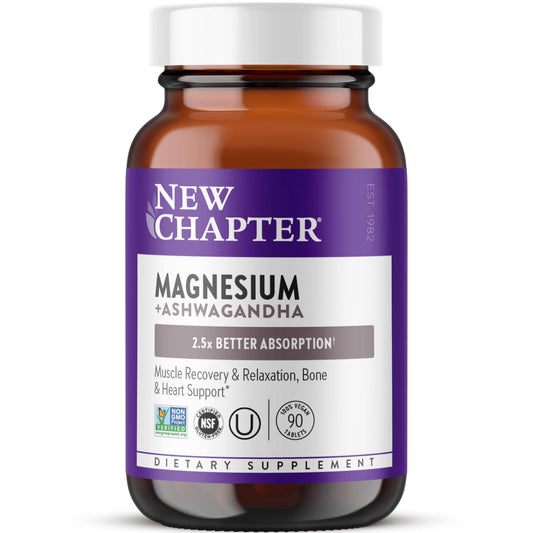 New Chapter Magnesium + Ashwagandha 325 mg Glycinate – 90 ct, 2.5x Absorption | Non-GMO - Calm Era