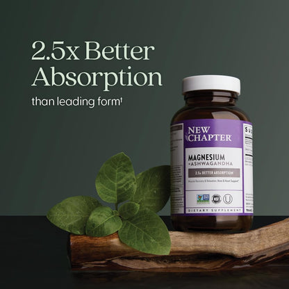 New Chapter Magnesium + Ashwagandha 325 mg Glycinate – 90 ct, 2.5x Absorption | Non-GMO - Calm Era
