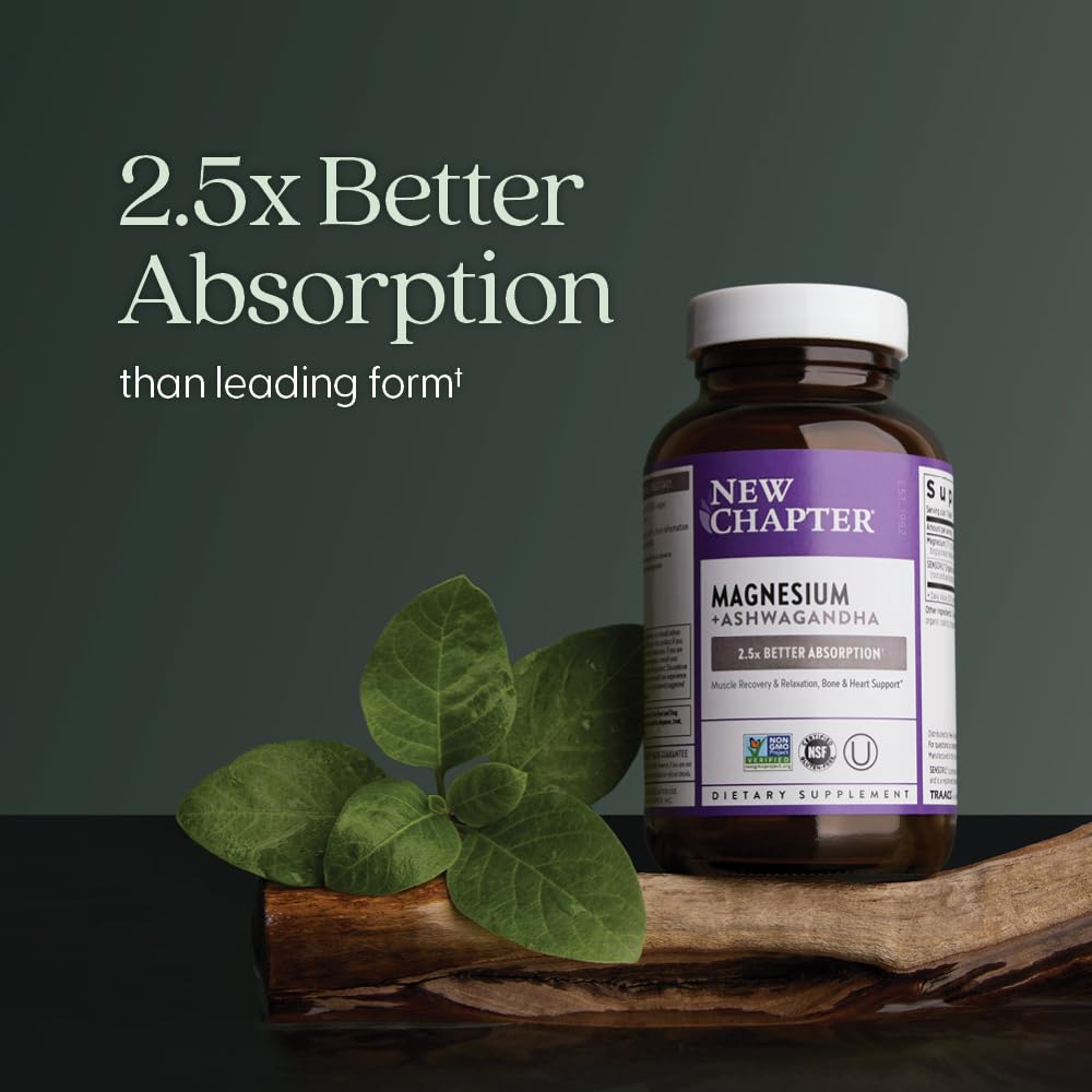 New Chapter Magnesium + Ashwagandha 325 mg Glycinate – 90 ct, 2.5x Absorption | Non-GMO - Calm Era