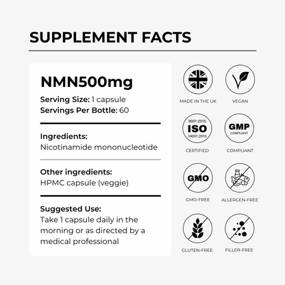 Cápsulas Charava NMN 500 mg — Reforzador de NAD+ Galardonado