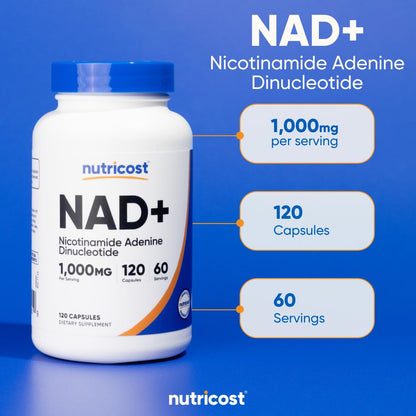 Suplemento NAD+ de Nutricost 1000mg 60 porciones 120 cápsulas