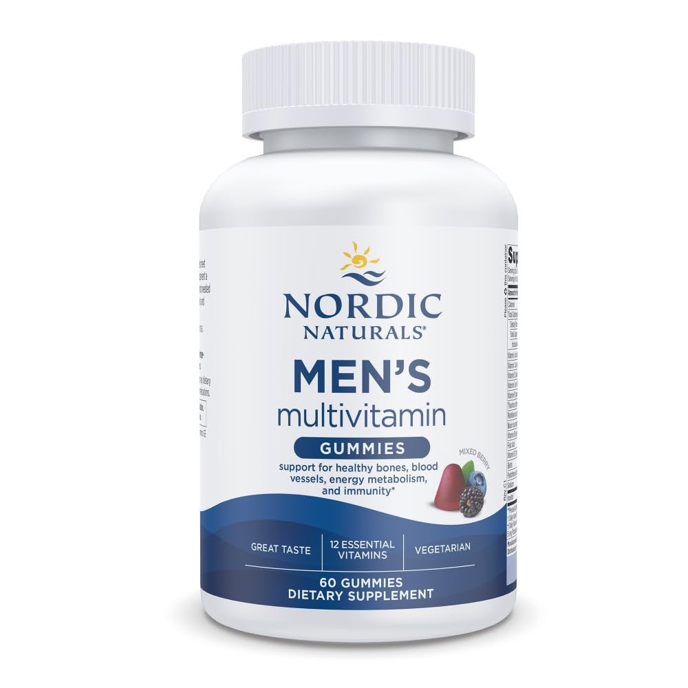 Bottle of Nordic Naturals Men's multivitamin gummies on a white background