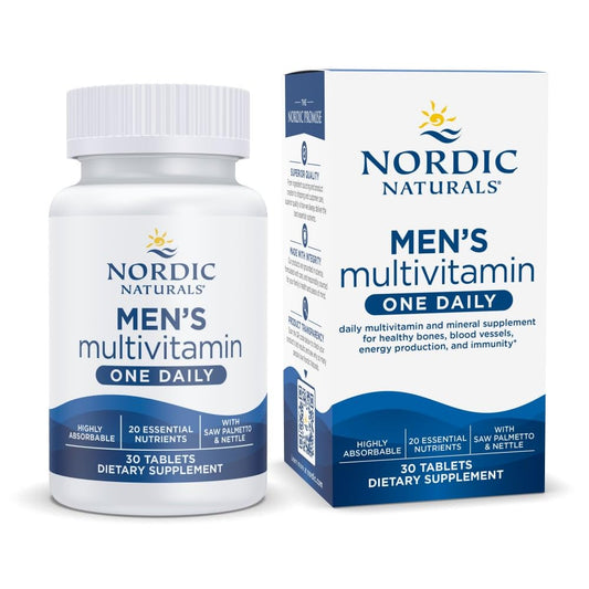 Nordic Naturals Men's multivitamin bottle and packaging on a white background