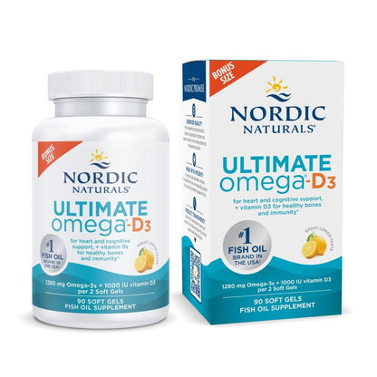 Nordic Naturals Ultimate Omega-D3 Limón | 90 cápsulas blandas, 1280 mg Omega-3 + 1000 UI D3