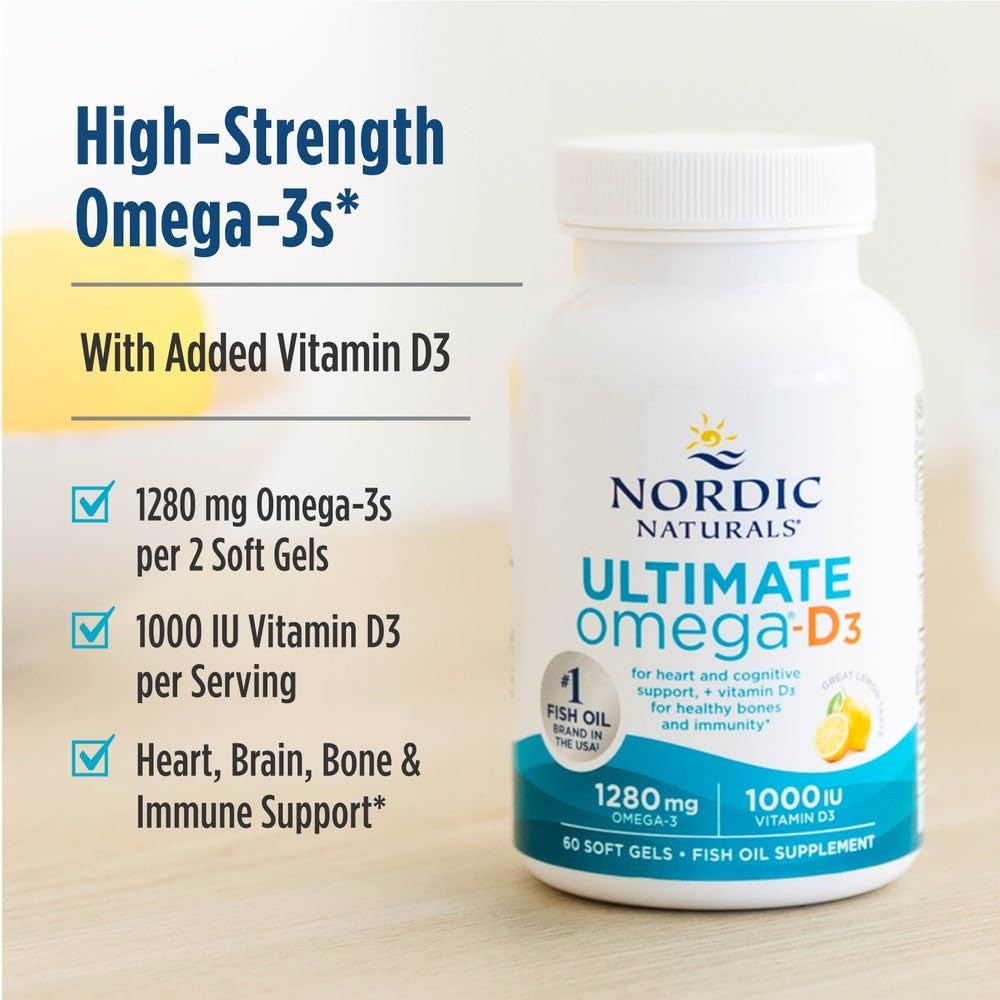 Nordic Naturals Ultimate Omega-D3 Limón | 90 cápsulas blandas, 1280 mg Omega-3 + 1000 UI D3