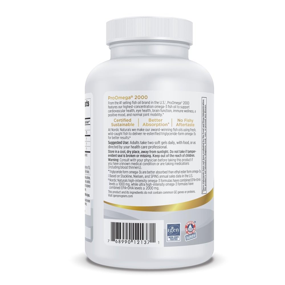 Nordic Naturals ProOmega 2000 Sabor Limón – 120 Cápsulas Blandas, 2150 mg Omega-3