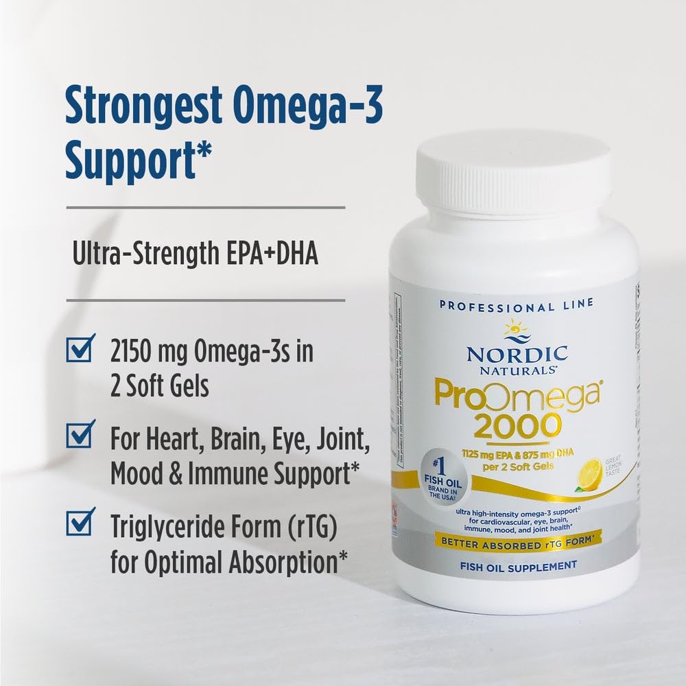 Nordic Naturals ProOmega 2000 Sabor Limón – 120 Cápsulas Blandas, 2150 mg Omega-3