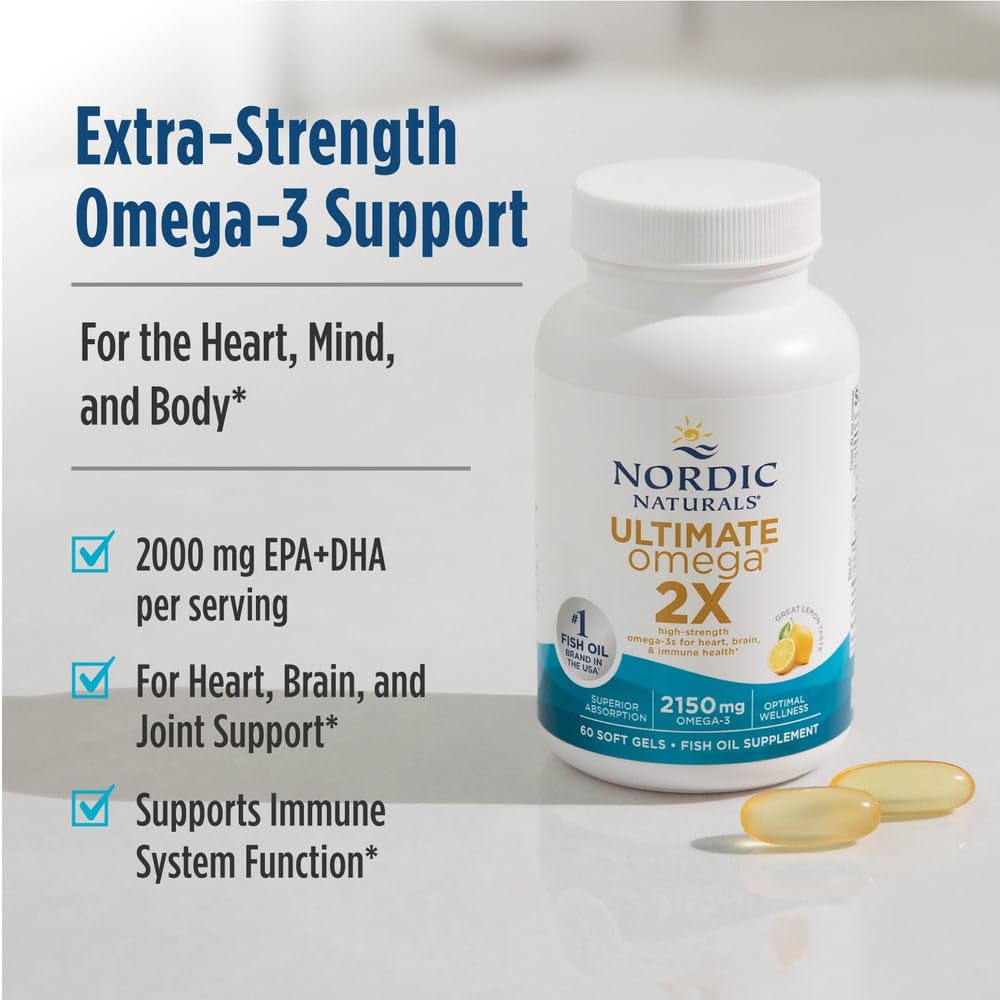 Nordic Naturals Ultimate Omega 2X Lemon – 180 Soft Gels, 2150 mg Omega-3 (90 Servings) - Calm Era