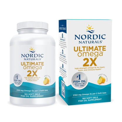 Nordic Naturals Ultimate Omega 2X Lemon – 180 Soft Gels, 2150 mg Omega-3 (90 Servings) - Calm Era