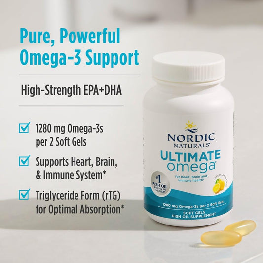 Nordic Naturals Ultimate Omega Lemon Flavor - 210 Soft Gels, 1280 mg Omega-3 | EPA & DHA - Calm Era