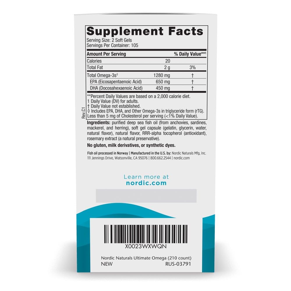 Nordic Naturals Ultimate Omega Lemon Flavor - 210 Soft Gels, 1280 mg Omega-3 | EPA & DHA - Calm Era